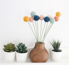 Felt Ball Bouquet mustard color by Sheep Farm Felt-