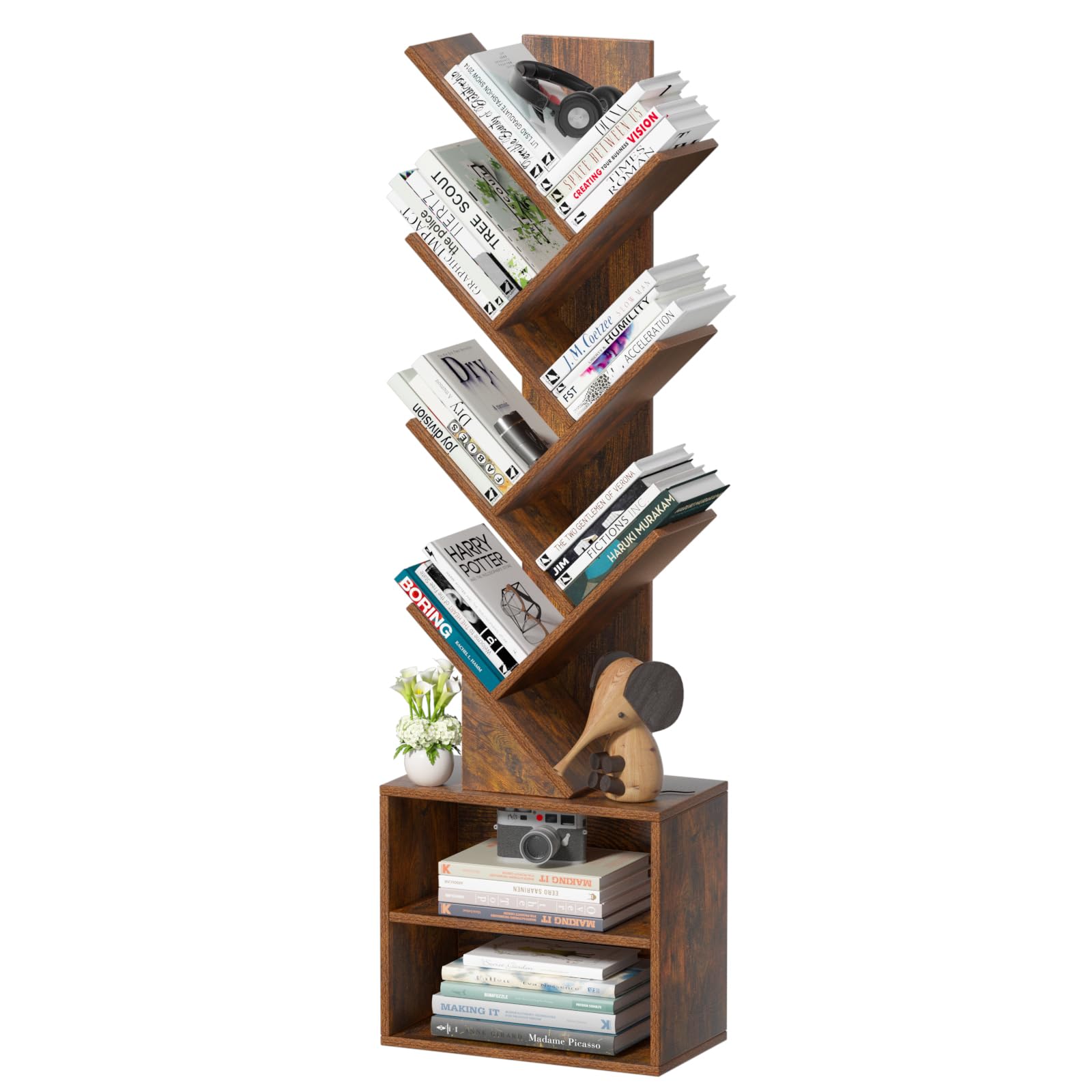 SHEEPAM 10 Tier Tree Bookshelf front view