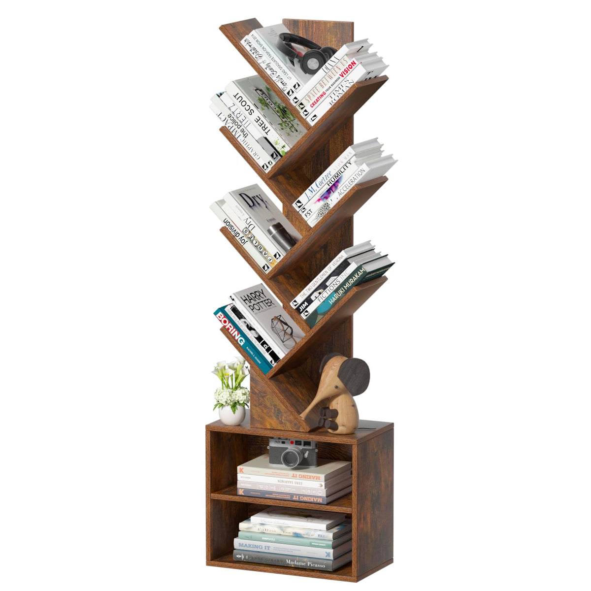 SHEEPAM 10 Tier Tree Bookshelf front view