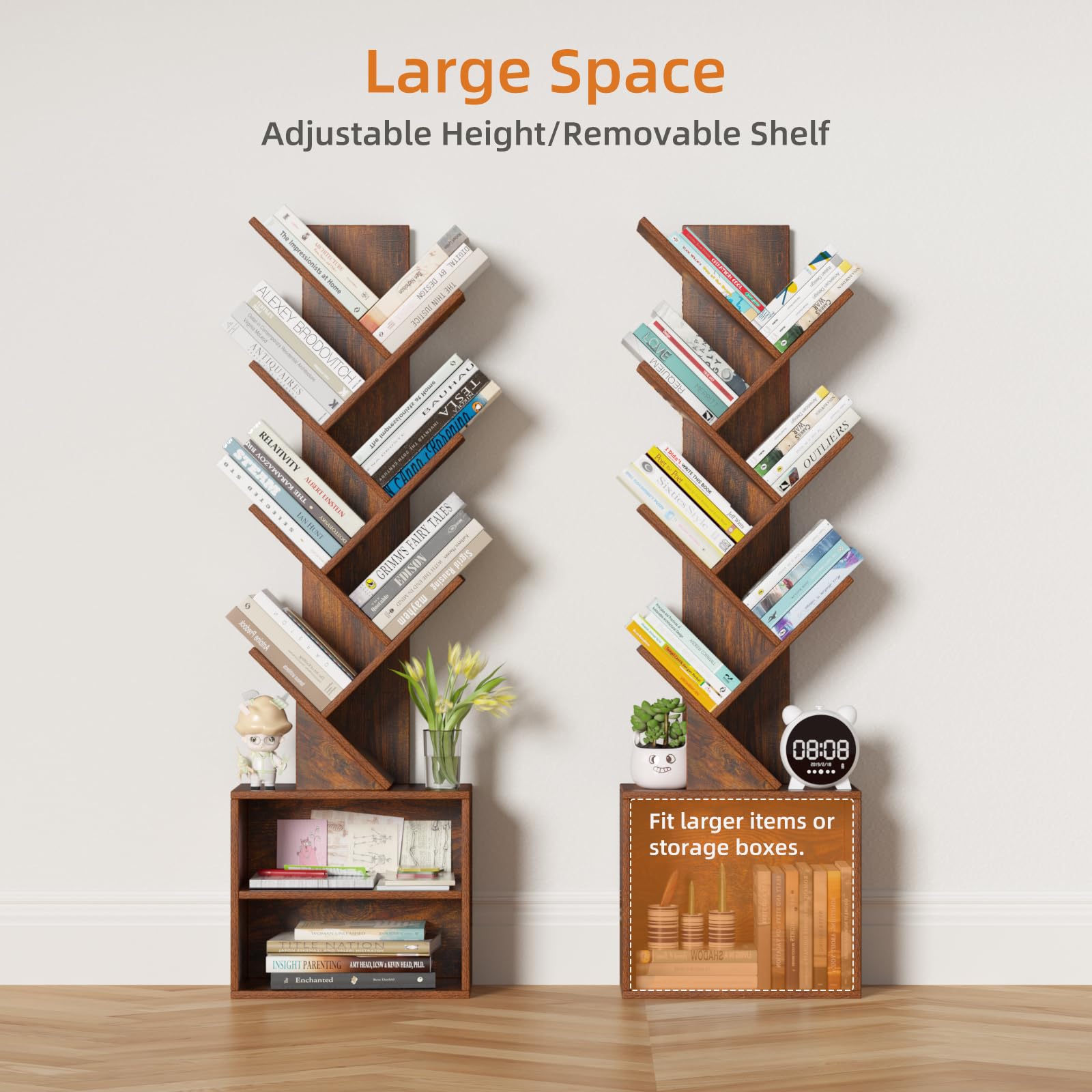 Anti-tip designed wooden tree bookshelf for safety