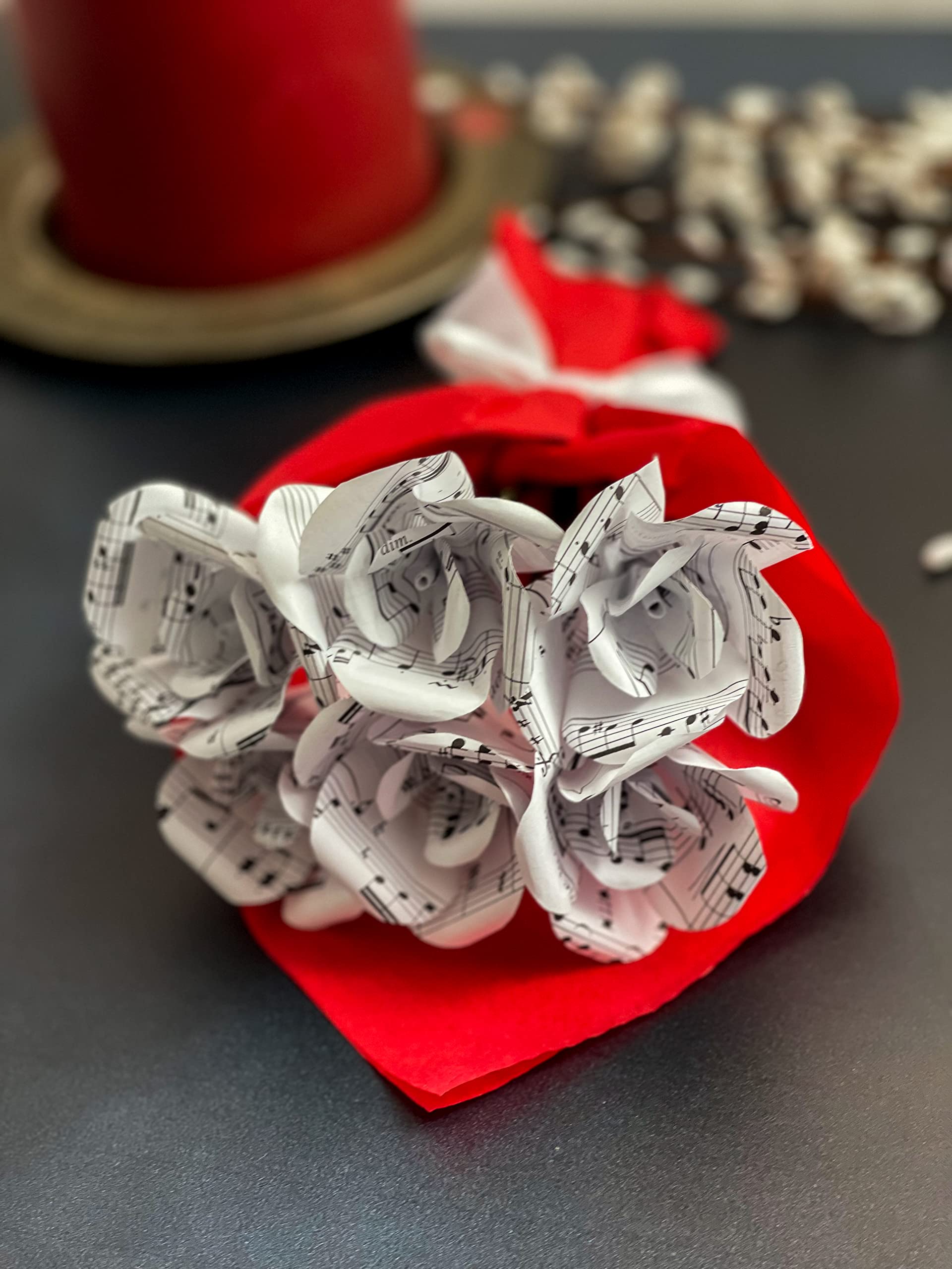 Sheet music paper flowers bouquet decorative roses