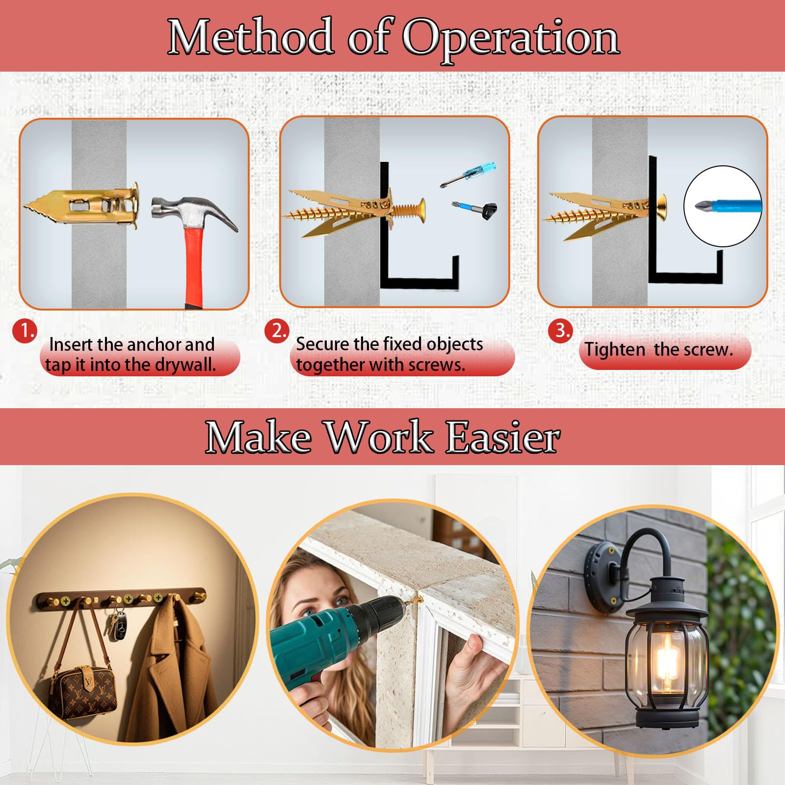 sheetrock anchors four sizes for drywall mounting