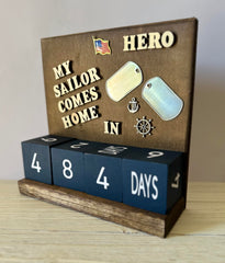 Two inch navy blue wood blocks on countdown calendar