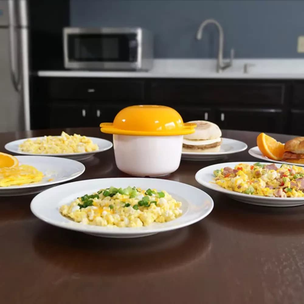 Silicone cool-touch handles on egg cooker