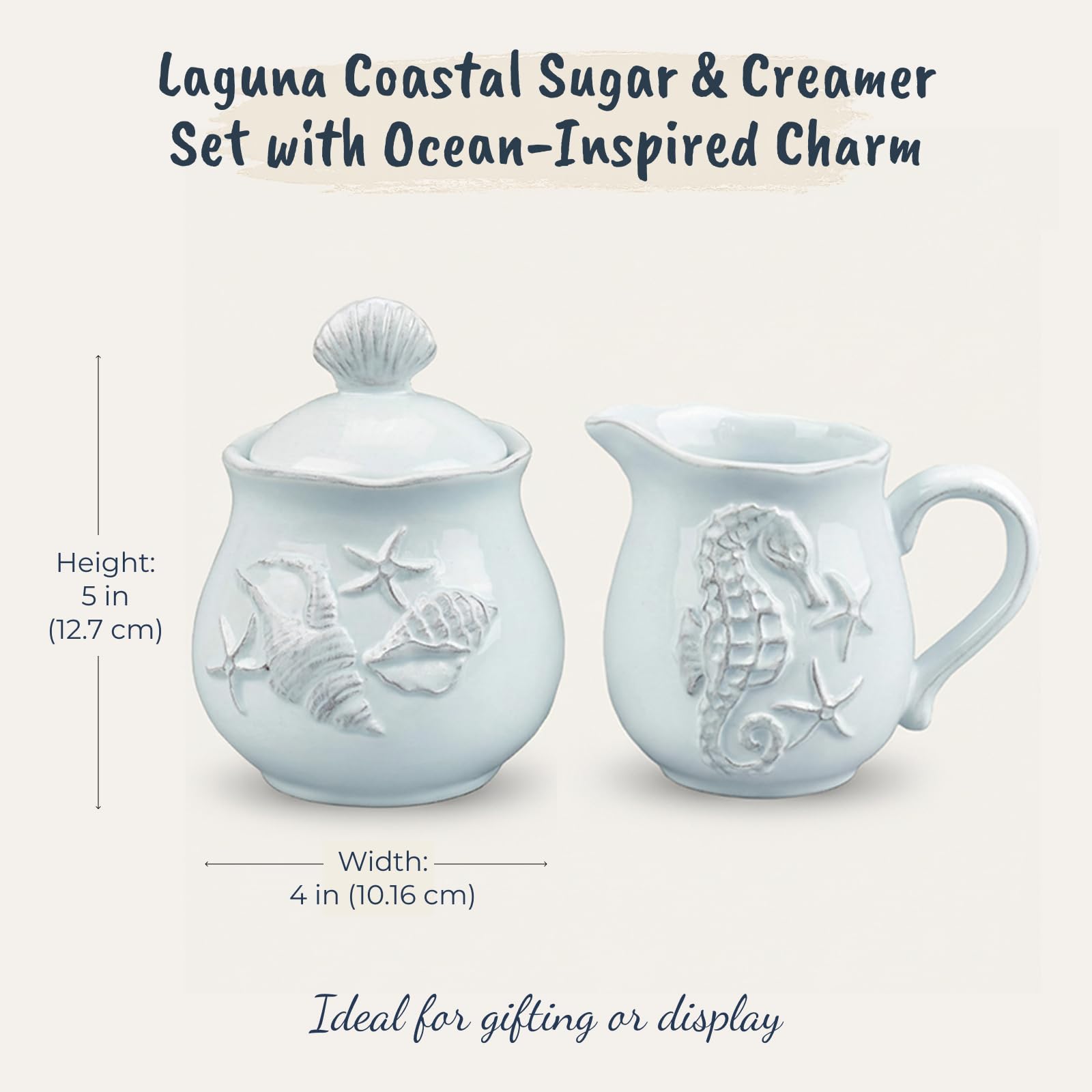 Seashell and starfish detail on sugar bowl