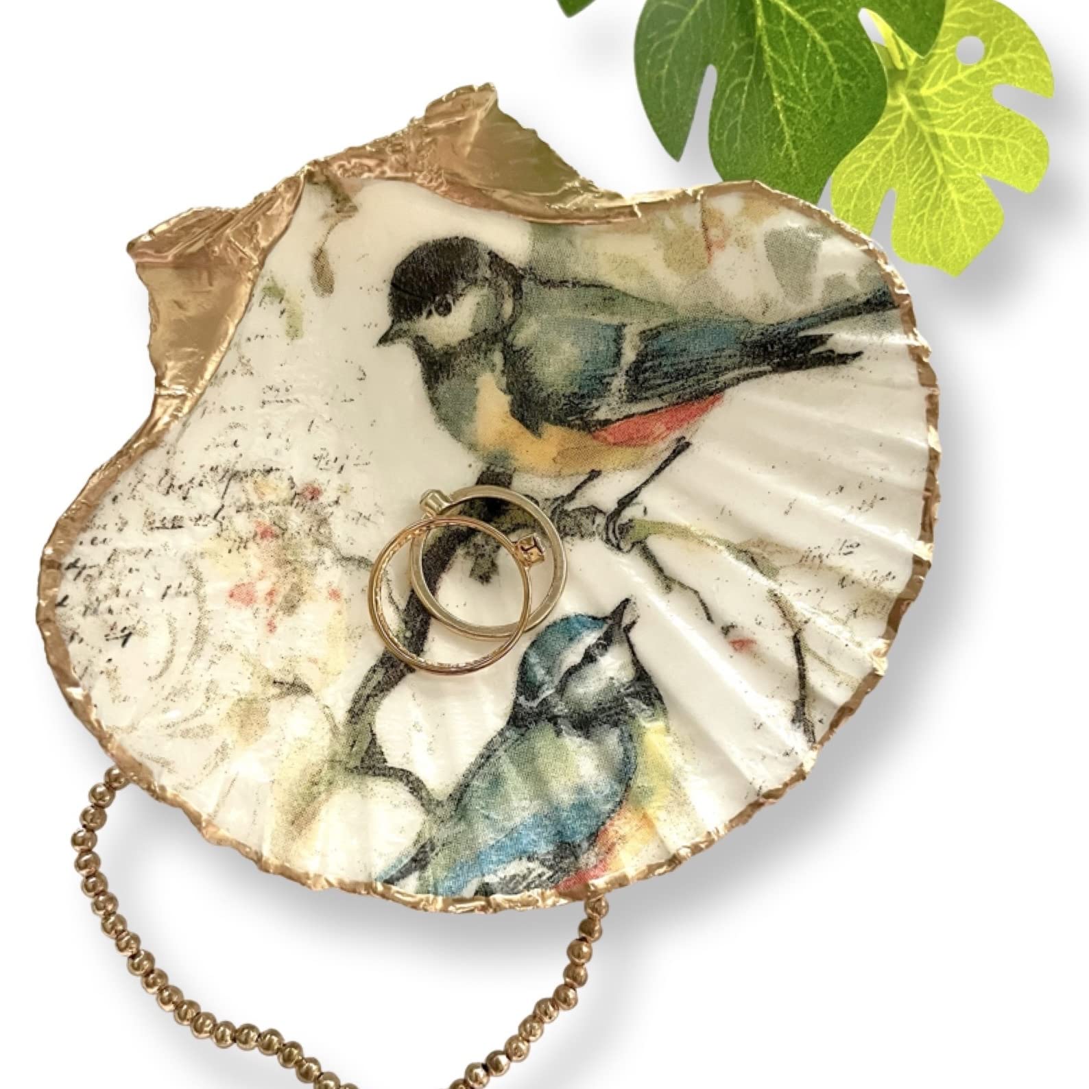 Shell trinket dish jewelry organizer by lamp or vanity