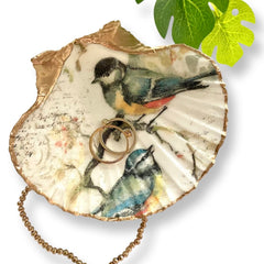 Shell trinket dish jewelry organizer by lamp or vanity
