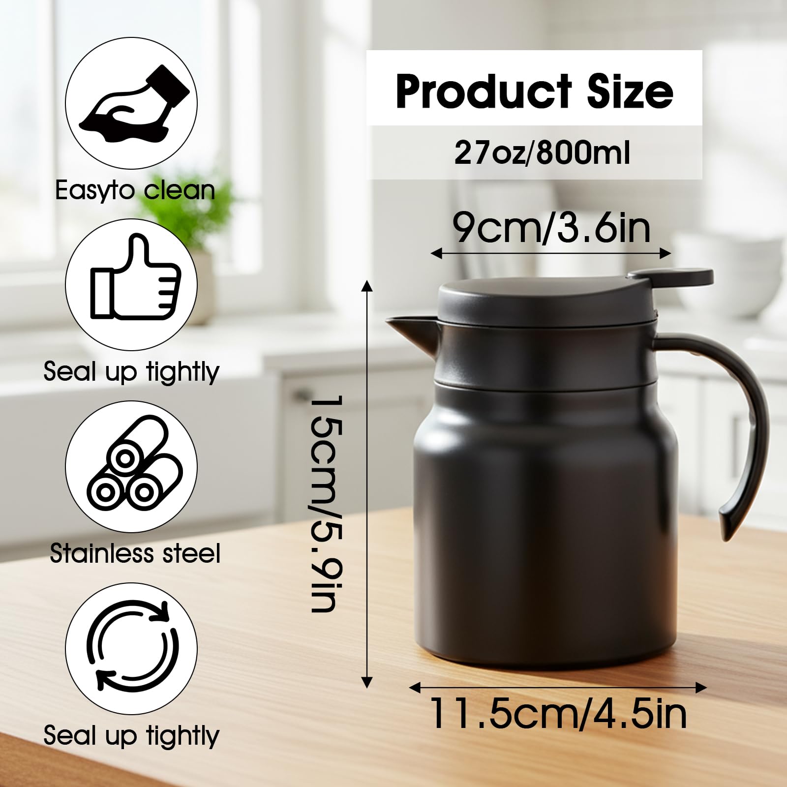 two-pack 800 ml stainless steel carafes for hot and cold