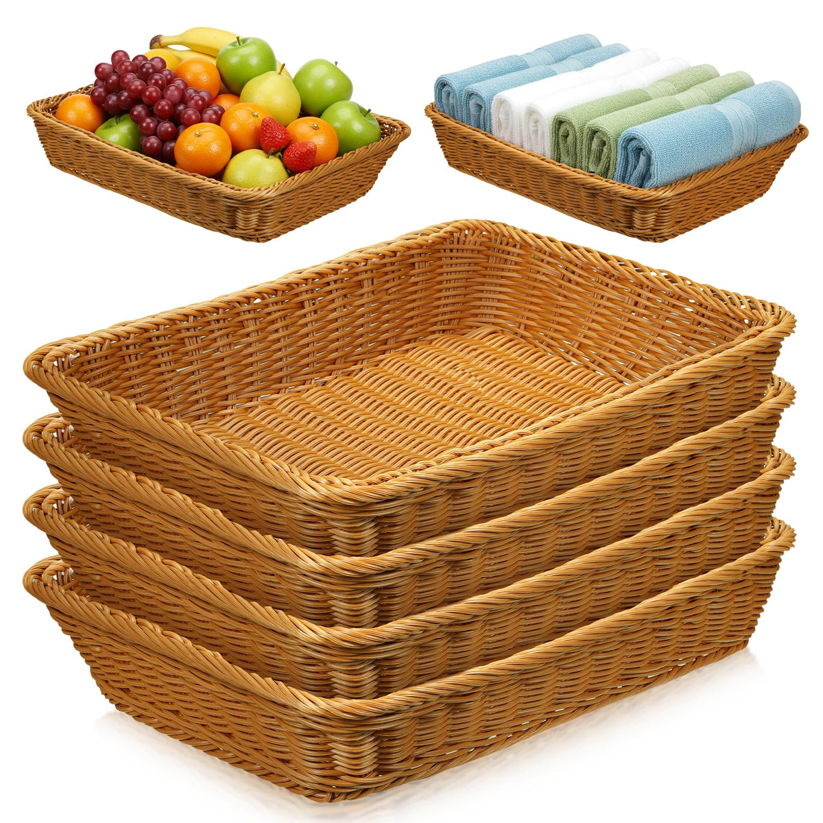 SHENLIU 4 pack wicker bread baskets on table