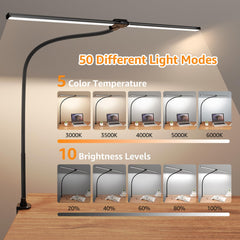 ShineTech LED Desk Lamp dual monitors gooseneck lighting