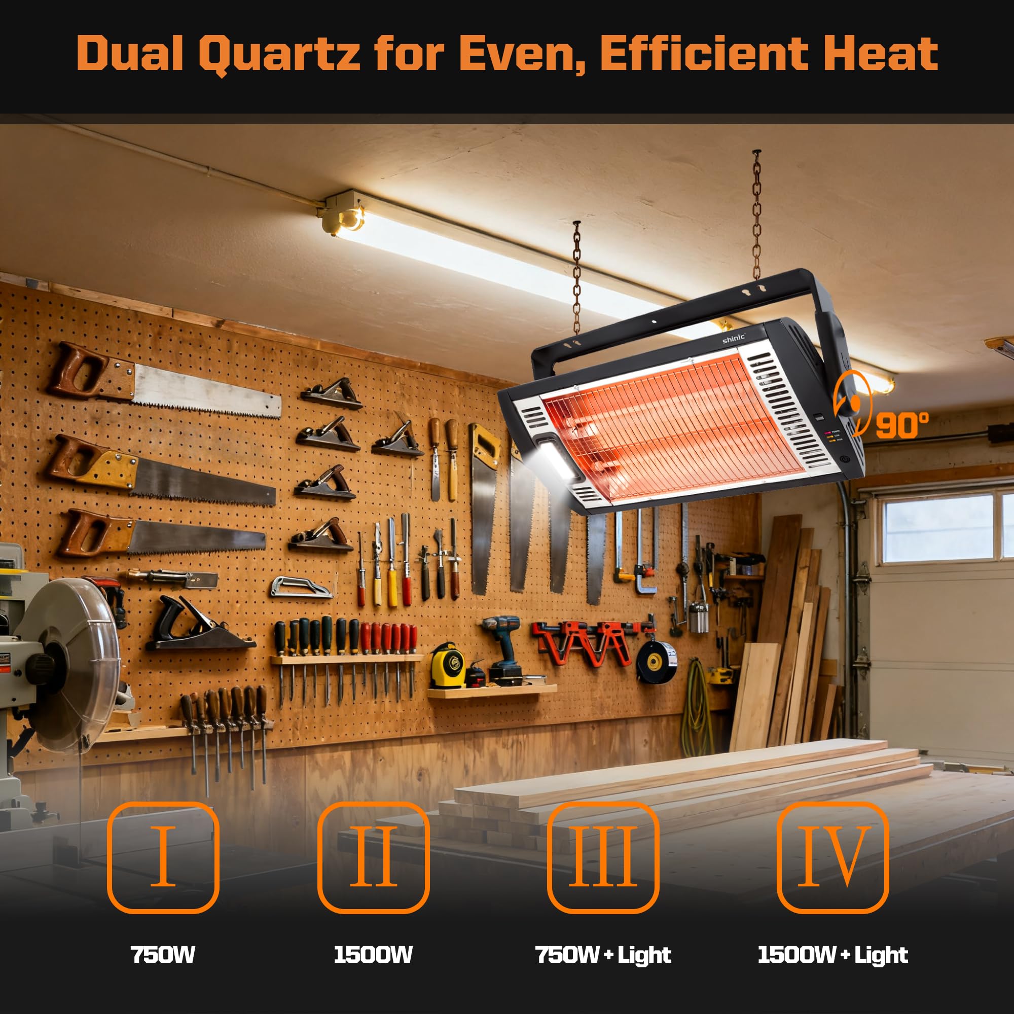 Shinic five mode settings garage heater