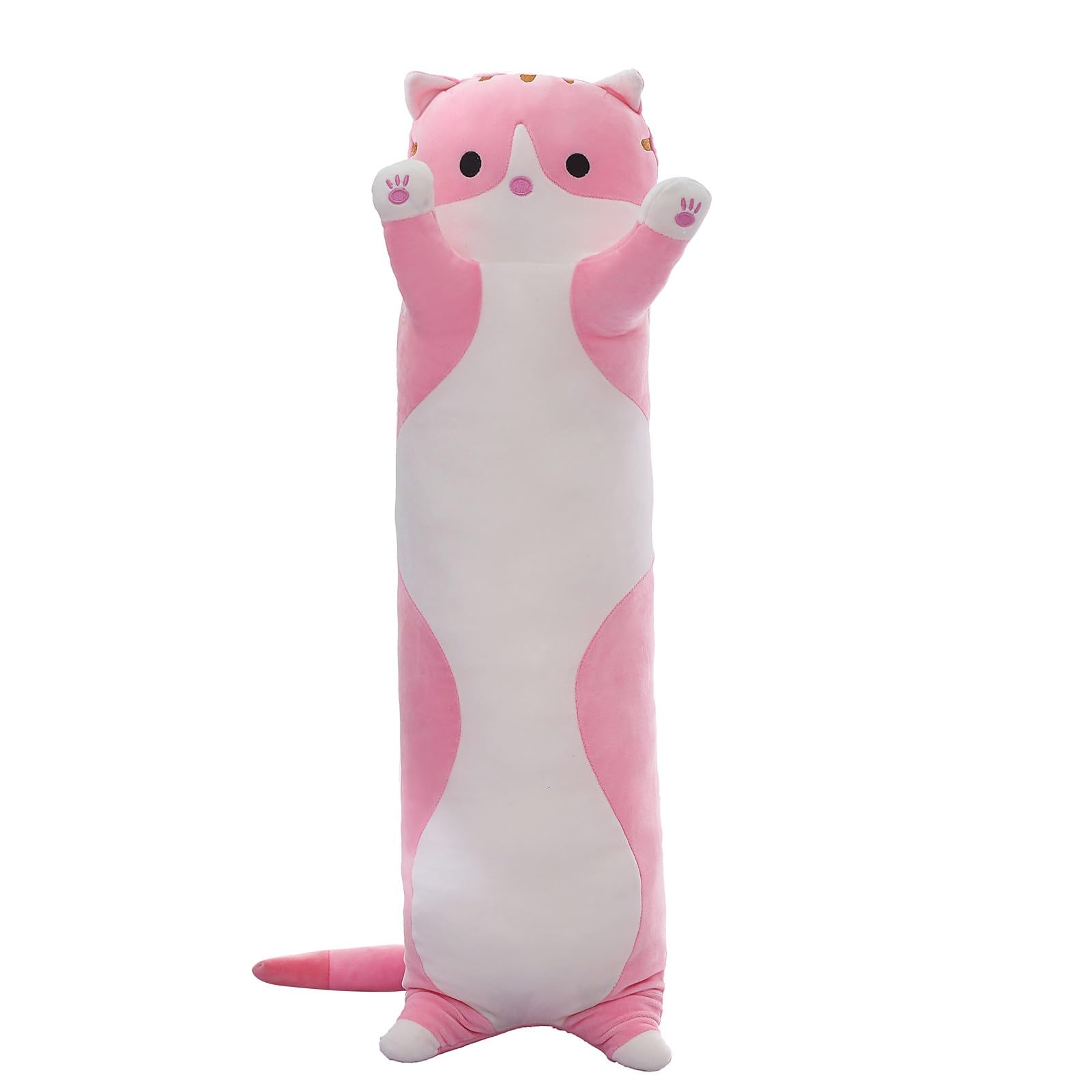 SHINUOER cute cat plush long body pillow pink color product front view