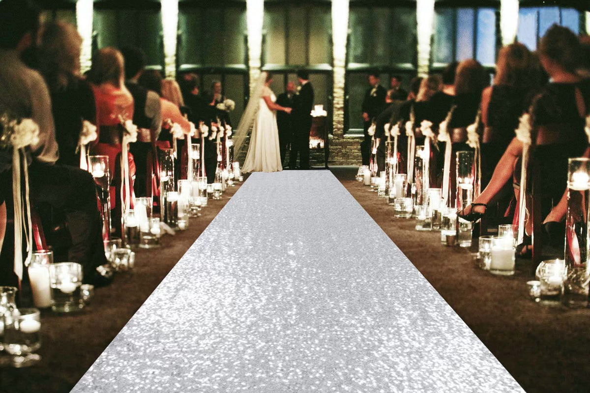 ShinyBeauty 4x10 silver sequin aisle runner for weddings