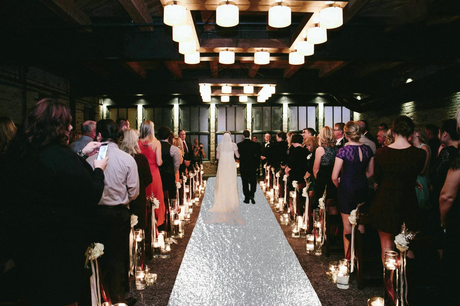 Silver sequin mesh aisle runner 4x10 for ceremony