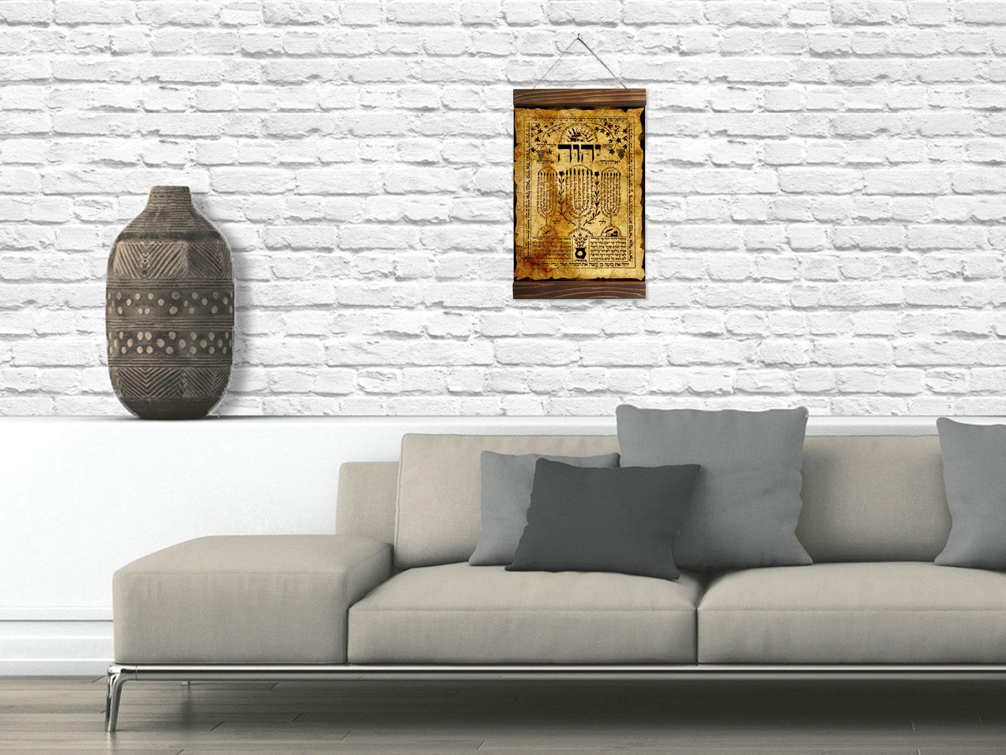wood framed canvas print Shiviti Jewish talisman decor