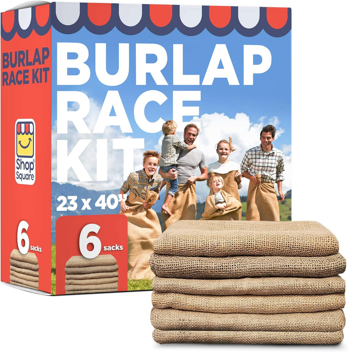 Shop Square potato sack race bags 23x40 set of 6 burlap