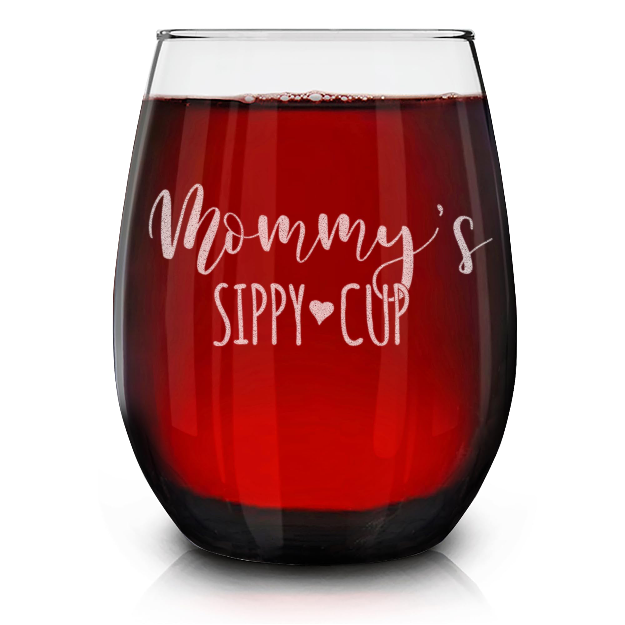 shop4ever Mommy's Sippy Cup Engraved Stemless Wine Glass 15 oz front view