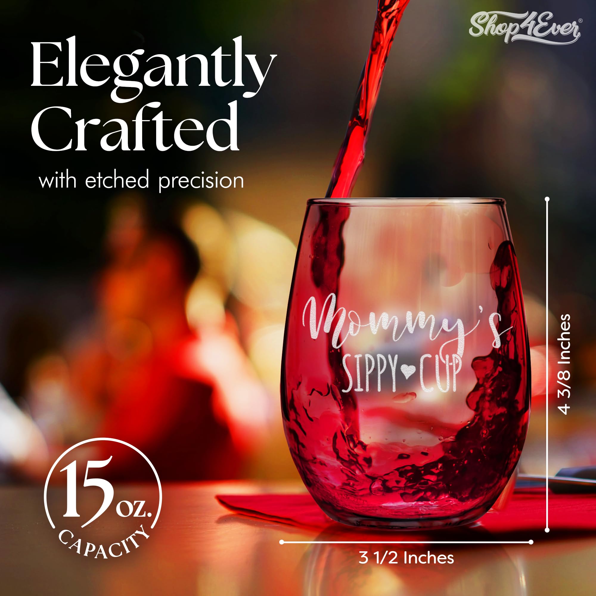 shop4ever Mommy's Sippy Cup Engraved Stemless Wine Glass 15 oz engraving close-up