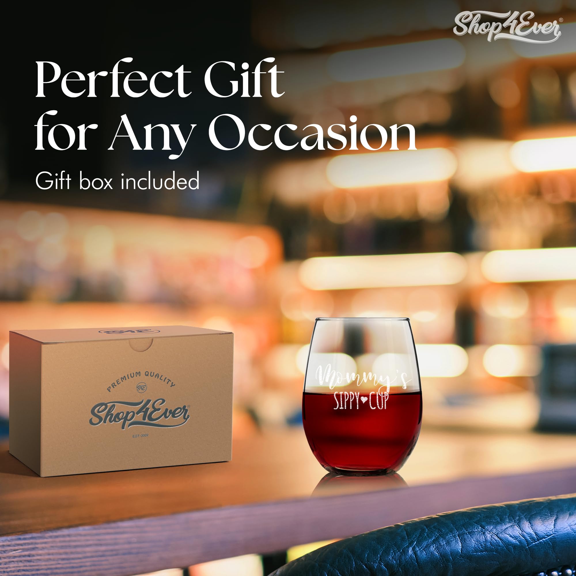 shop4ever Mommy's Sippy Cup Engraved Stemless Wine Glass 15 oz narrow rim detail