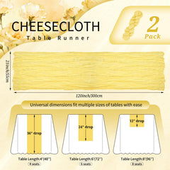 Two piece light yellow cheesecloth runners for decor