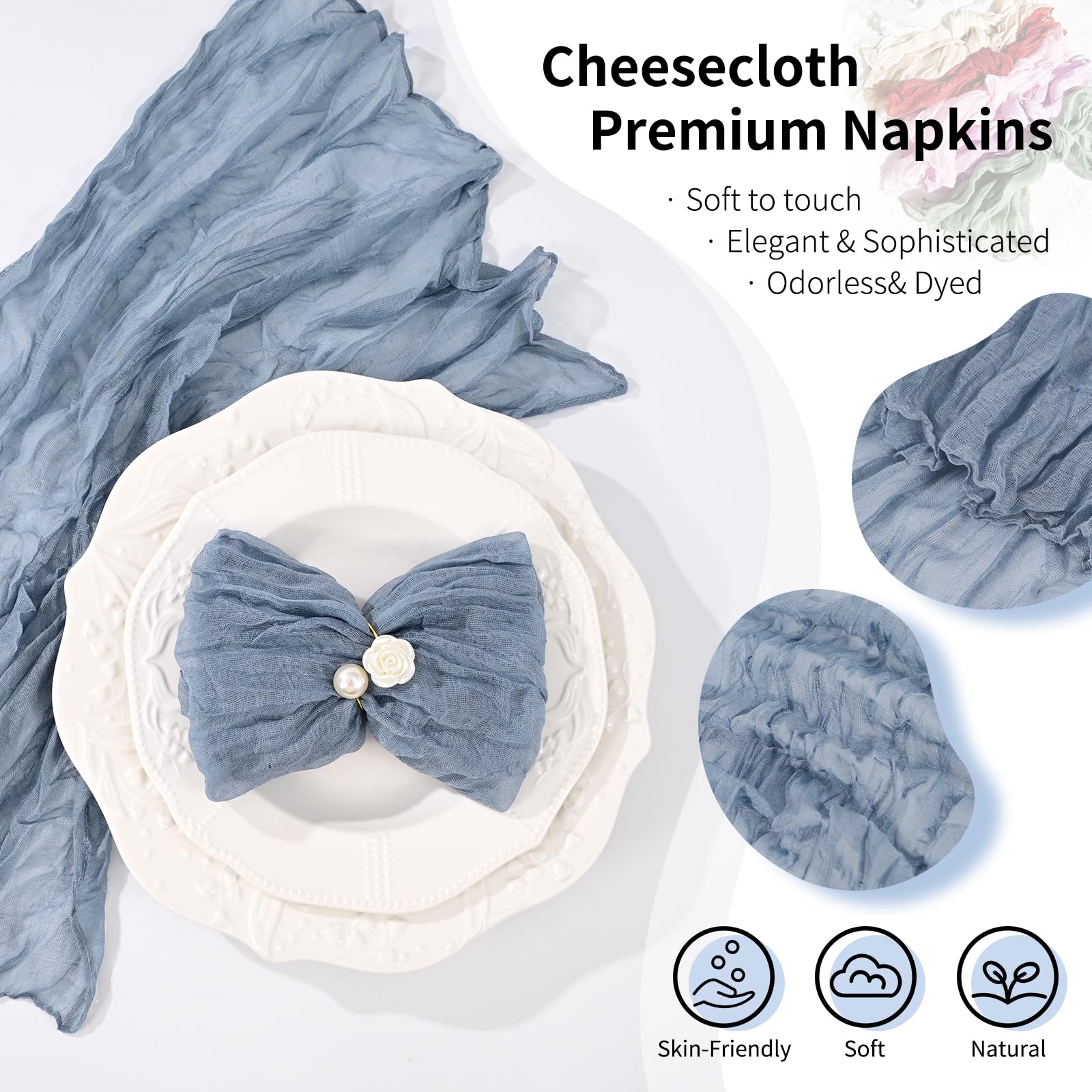 Gauze cloth napkins bulk 20x20 dusty blue rustic style