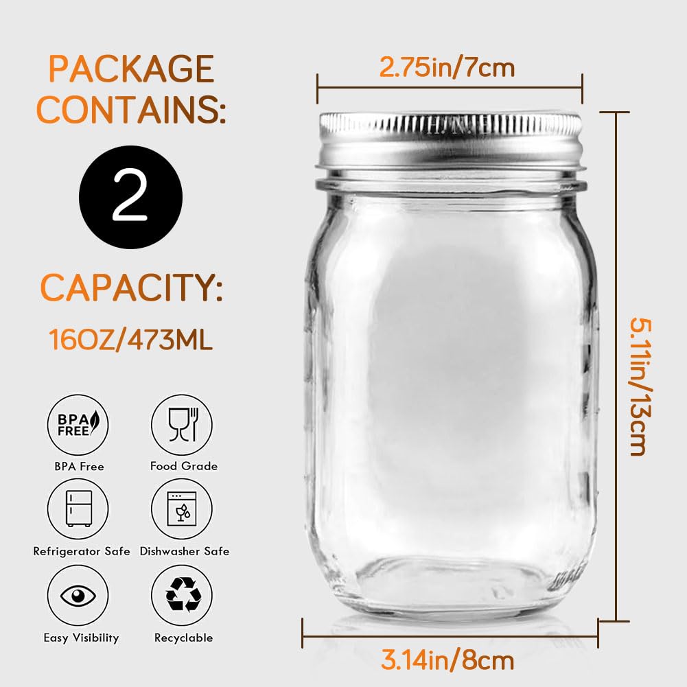16oz regular mouth glass jars by Showvigor