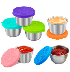 Showvigor 6-pack 2.4oz stainless steel dressings cups with lids