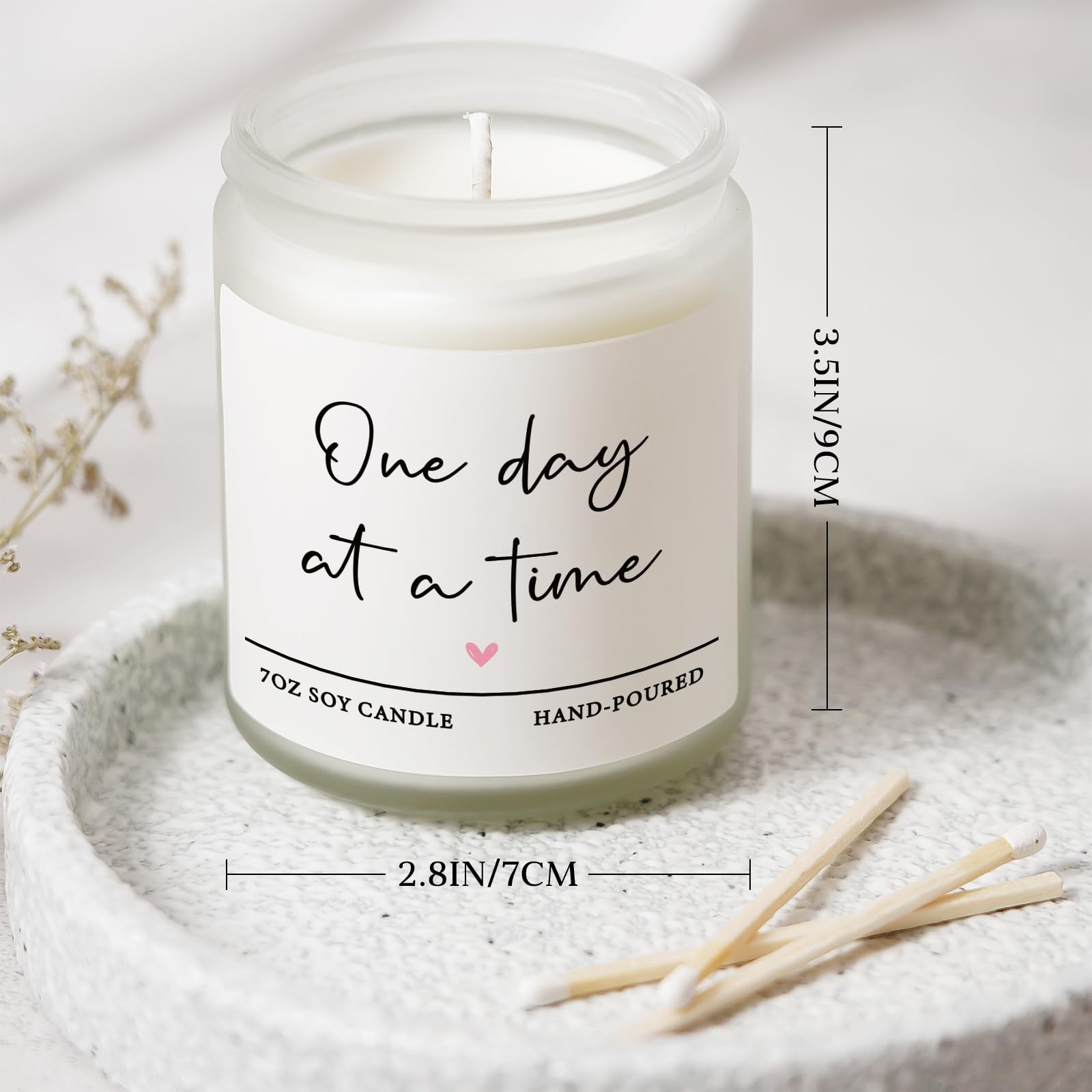 Shqiueos one day at a time inscription candle