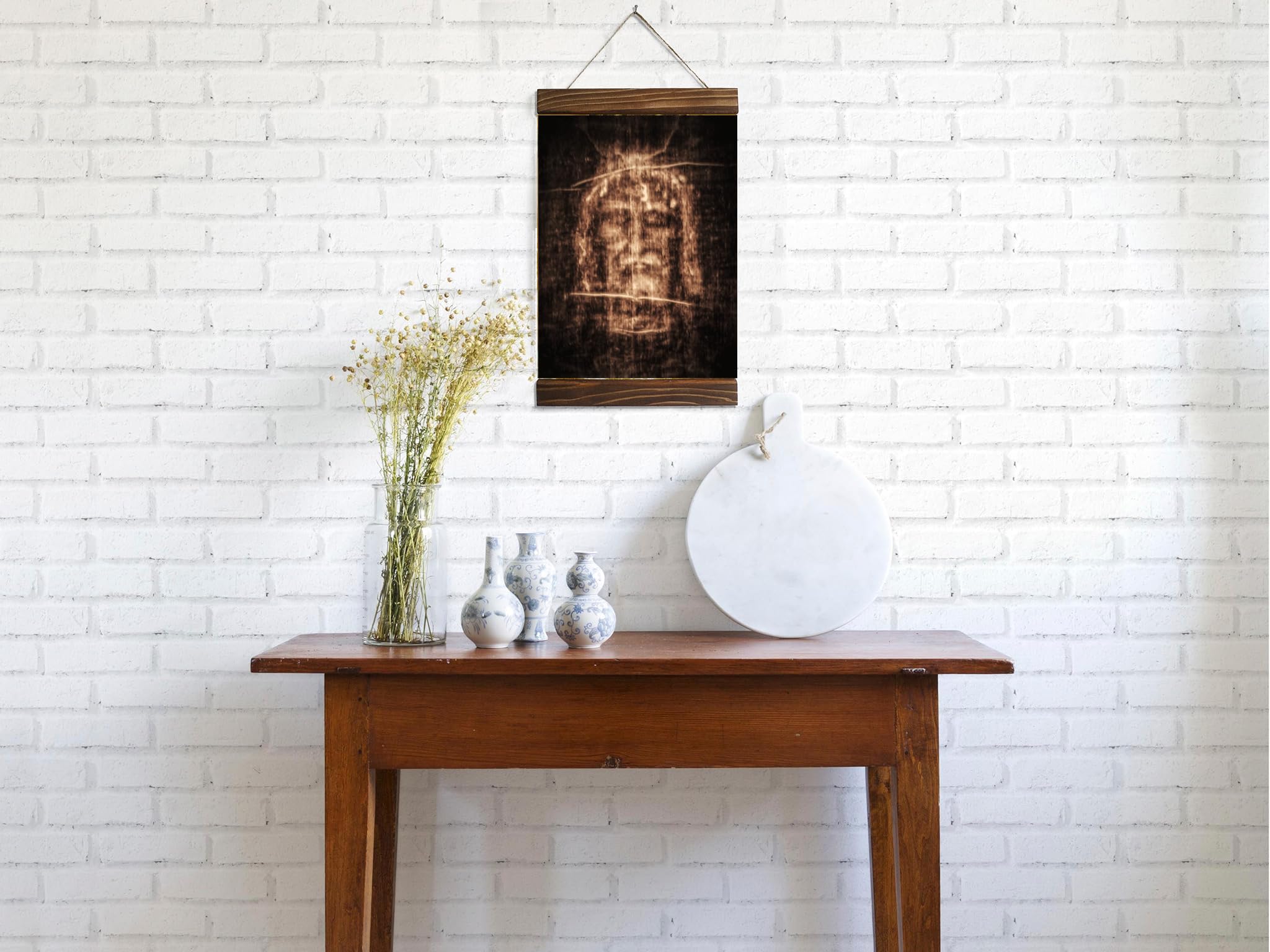 Shroud of Turin wood framed canvas print 22cm x 30cm displayed on wall