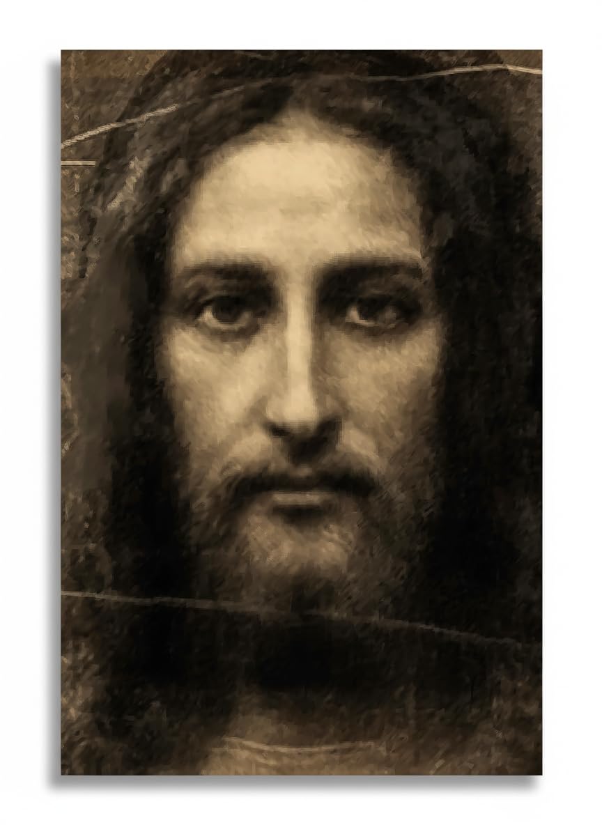 Shroud of Turin Jesus Christ Face Canvas Print Wall Art with brown frame