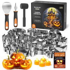 Shuttle Art 40PCS pumpkin carving kit main set with stencils and tools