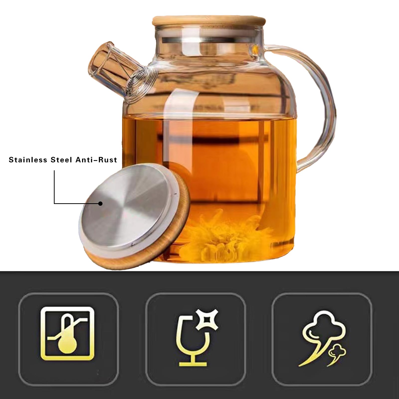 Clear borosilicate glass teapot ideal for flower tea and juice brews