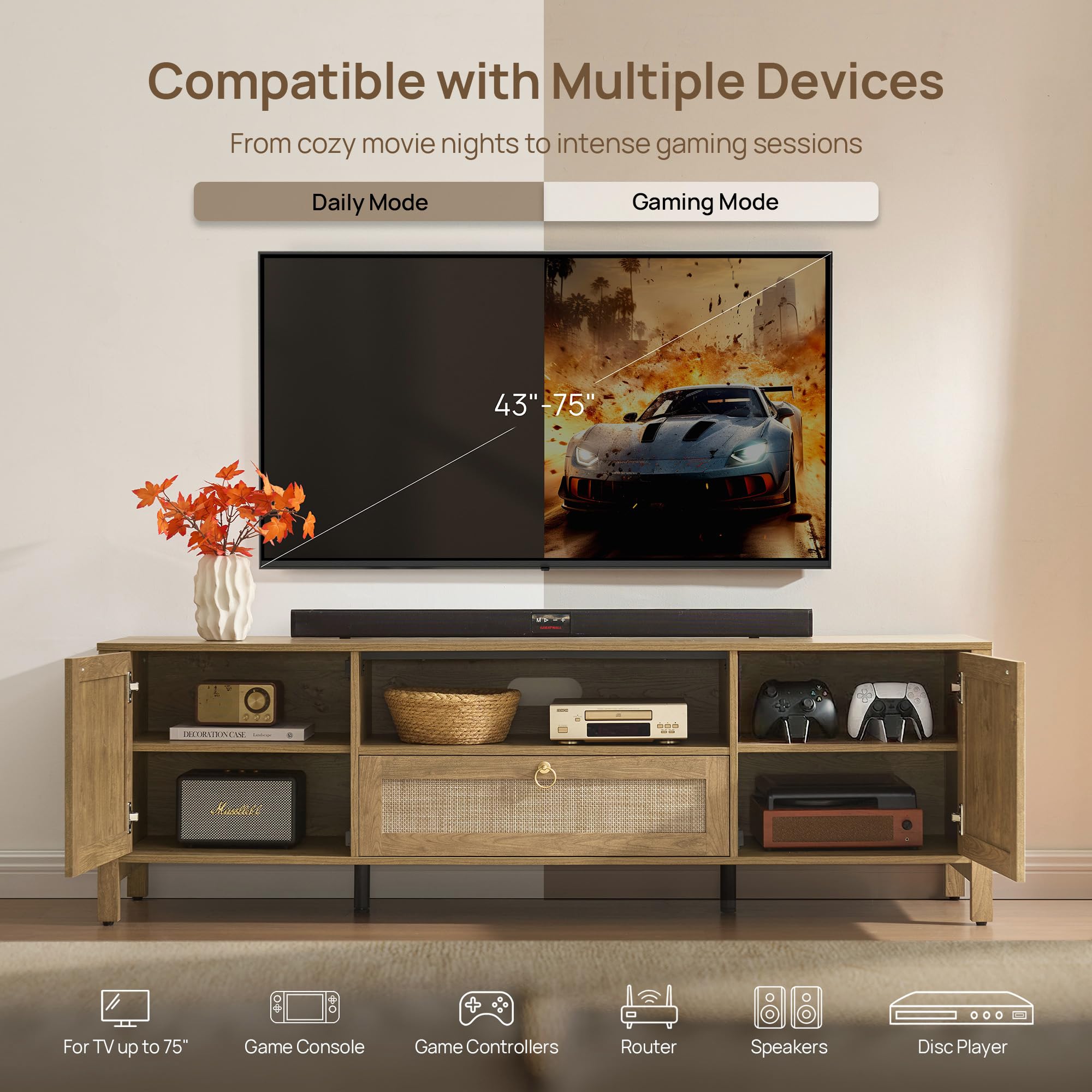 SICOTAS living room entertainment center and storage cabinet