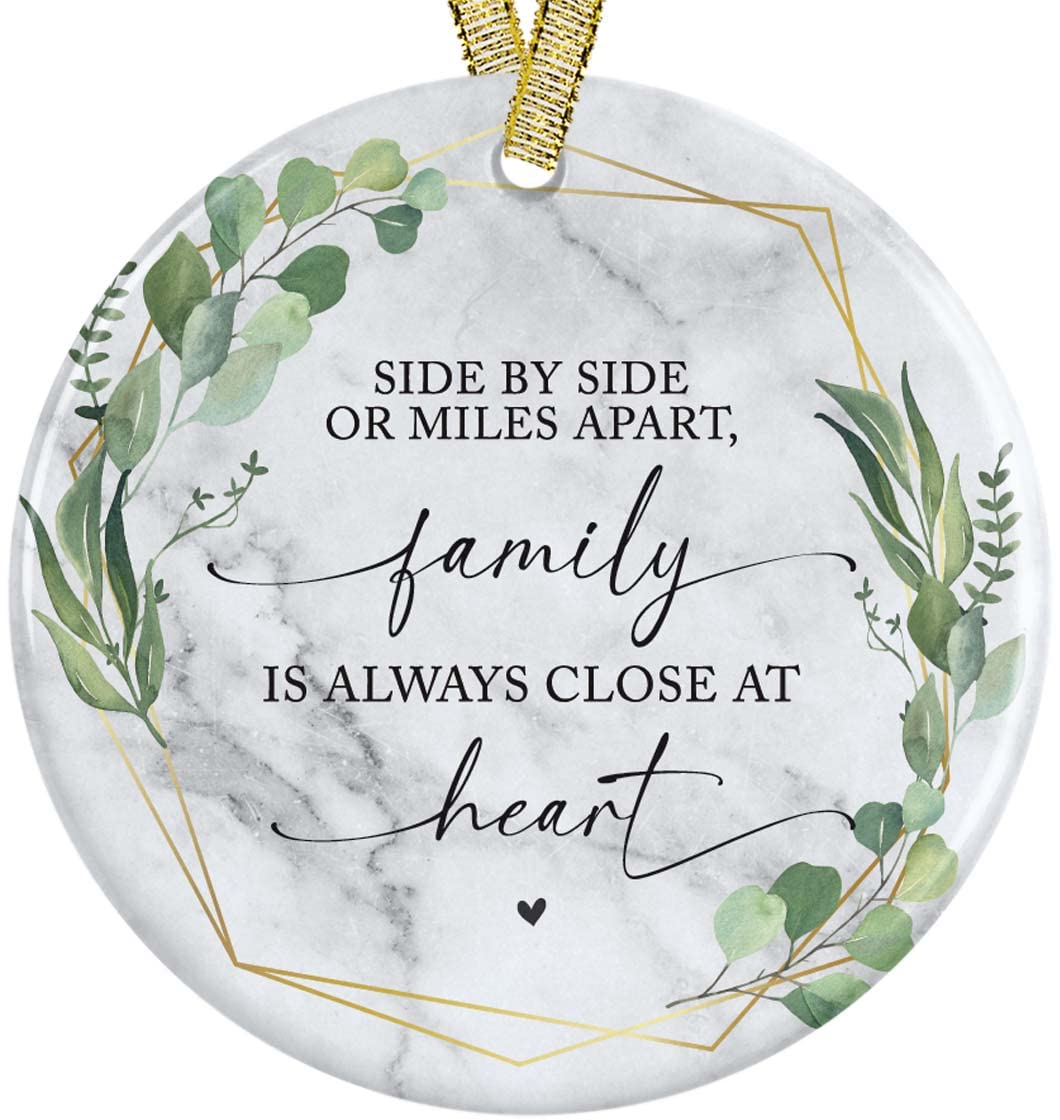 Side by Side Or Miles Apart front view ceramic ornament