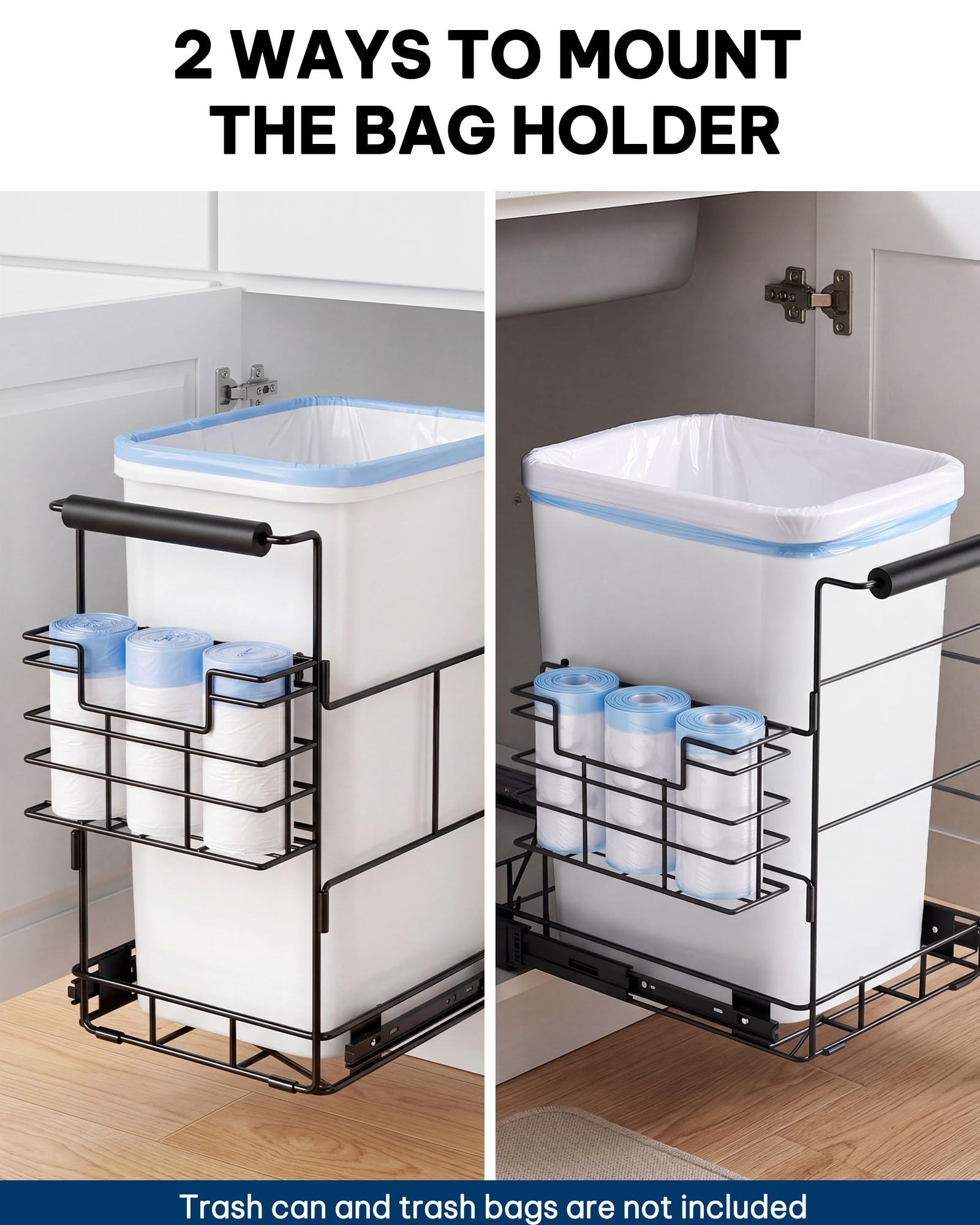Steel frame supports a 30-40 quart trash bin