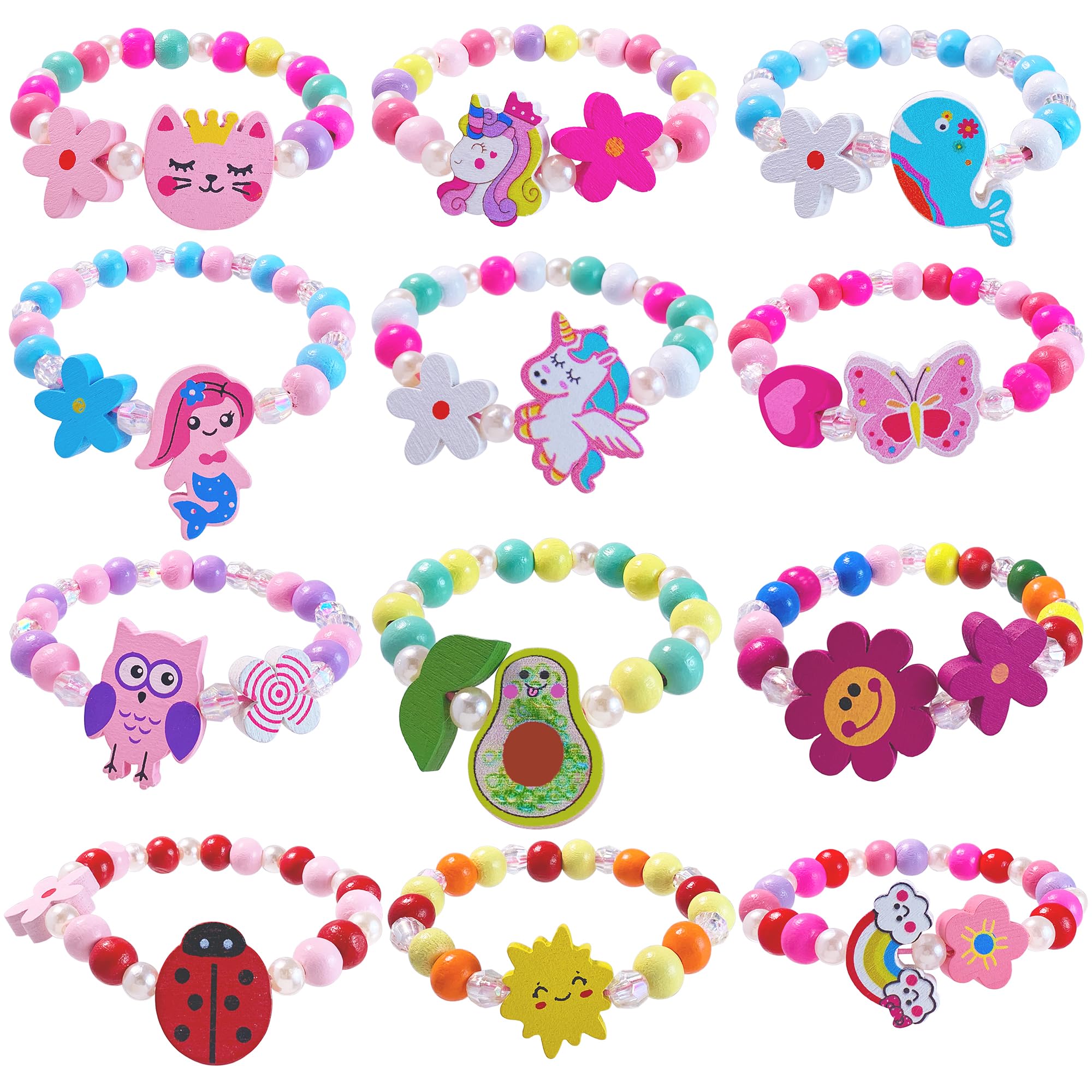SIELEVIN 12 PCS Girls Bracelet for Kids set with unicorn mermaid beads