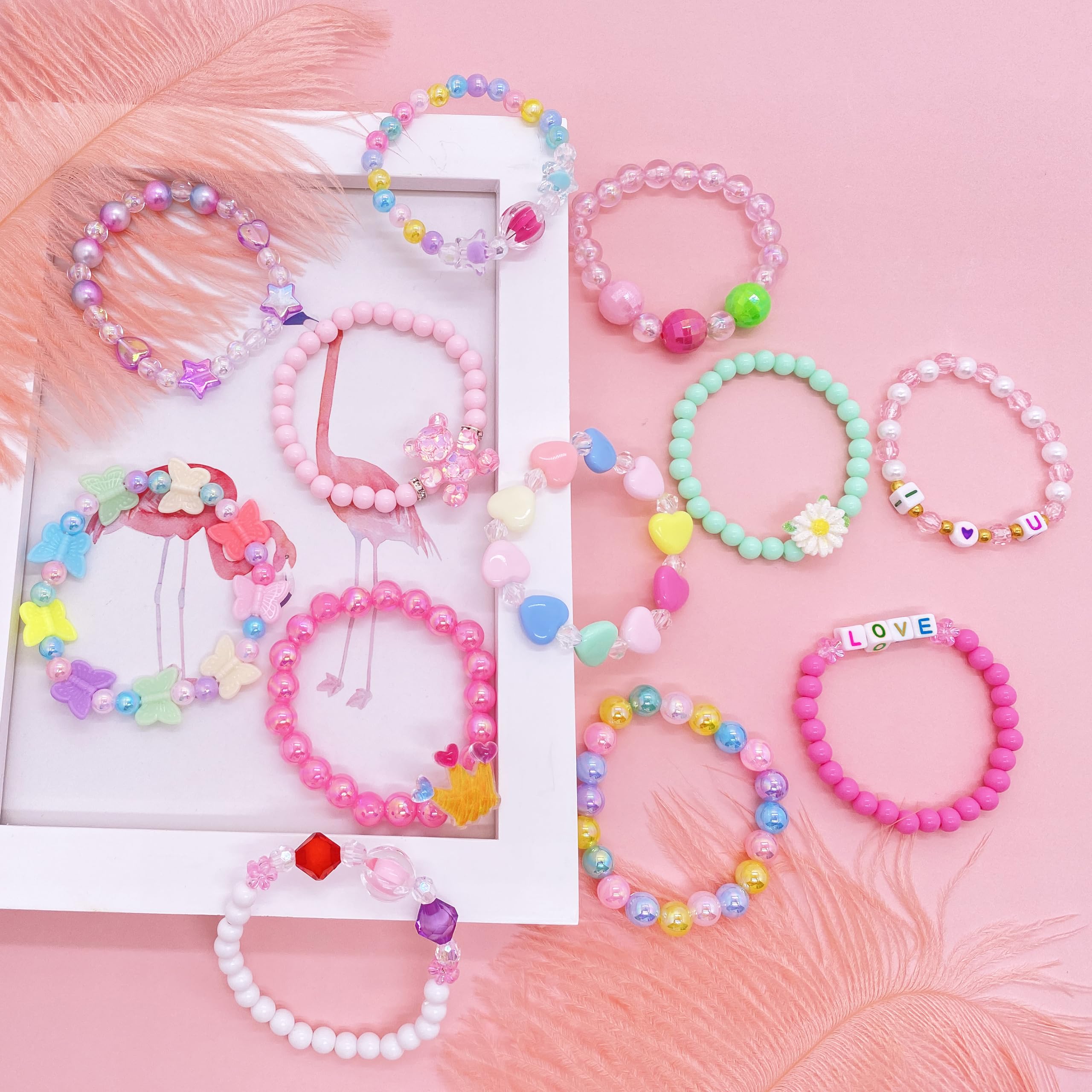 Colorful acrylic beads on stretchy bracelets for girls