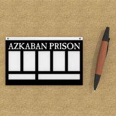 Sign Azkaban Prison black embossed graphics on white PLA