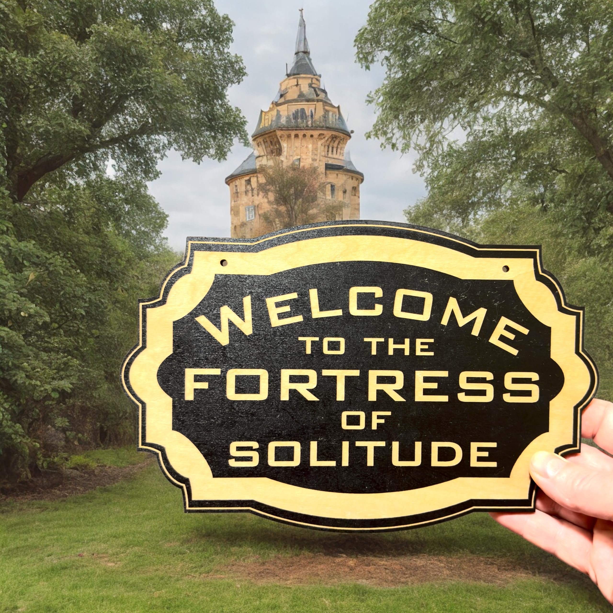Black fortress sign for wall decor 6x9 inches