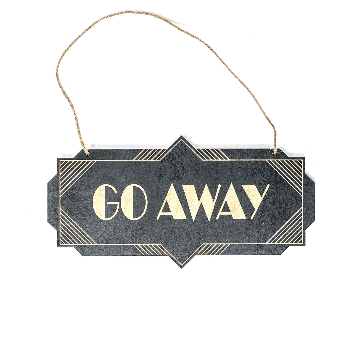 Sign - BLACK - Go Away - Art Deco 8x4 wooden wall sign for home decor