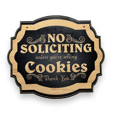 Sign BLACK No Soliciting Cookies wall sign made from real wood