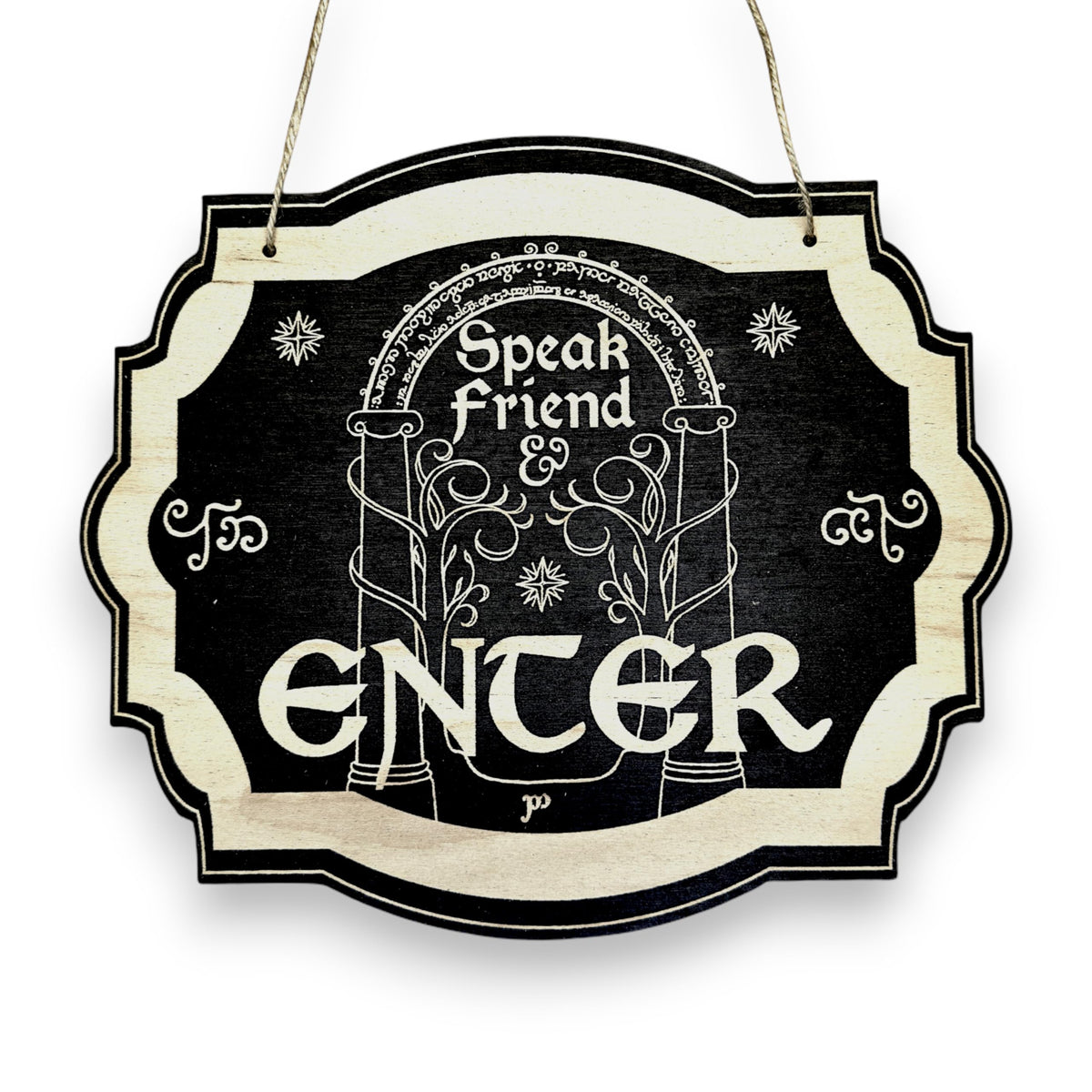 Sign BLACK Speak Friend and Enter real wood wall sign