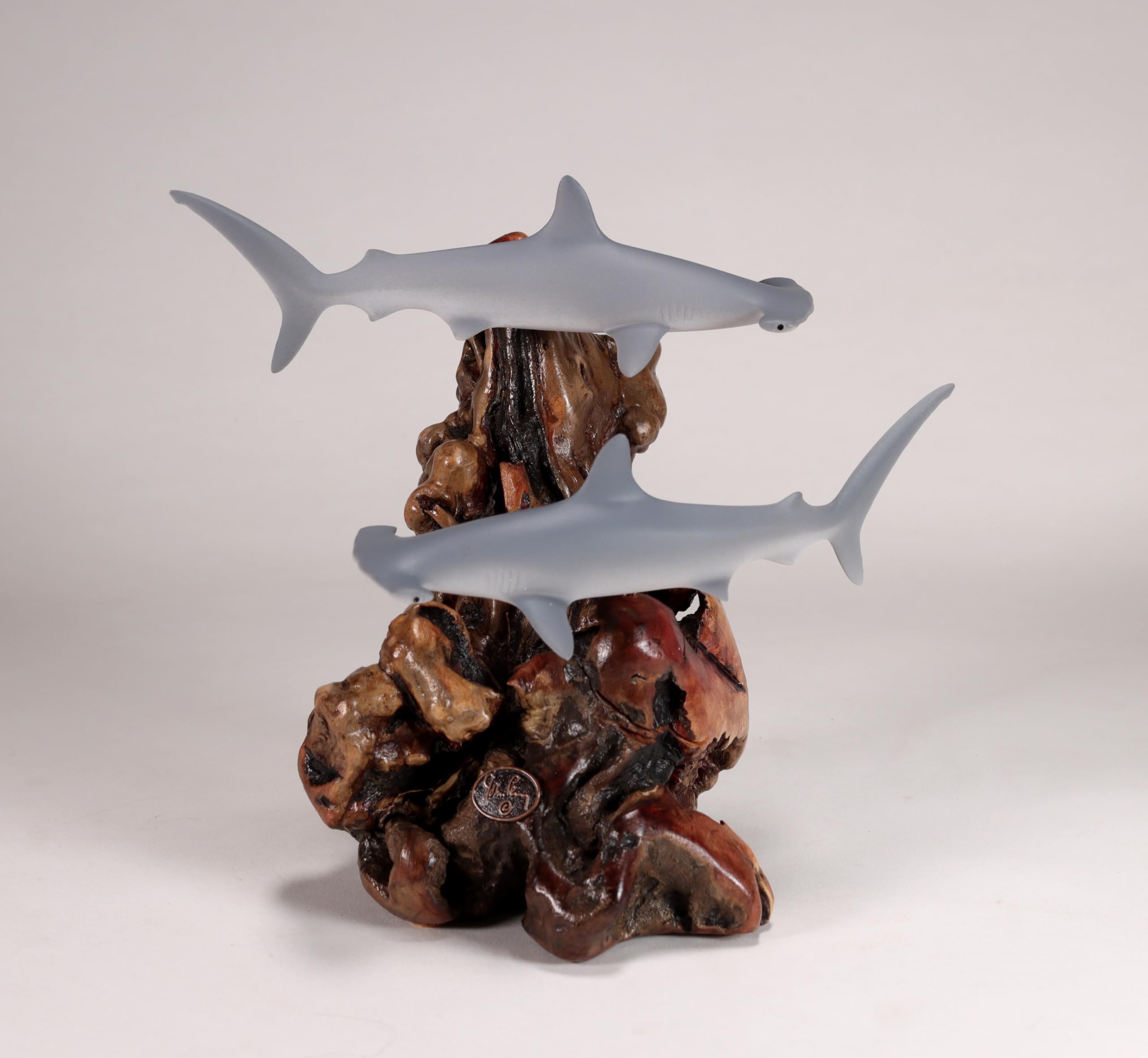 8-inch tall hammerhead sculpture on burlwood base