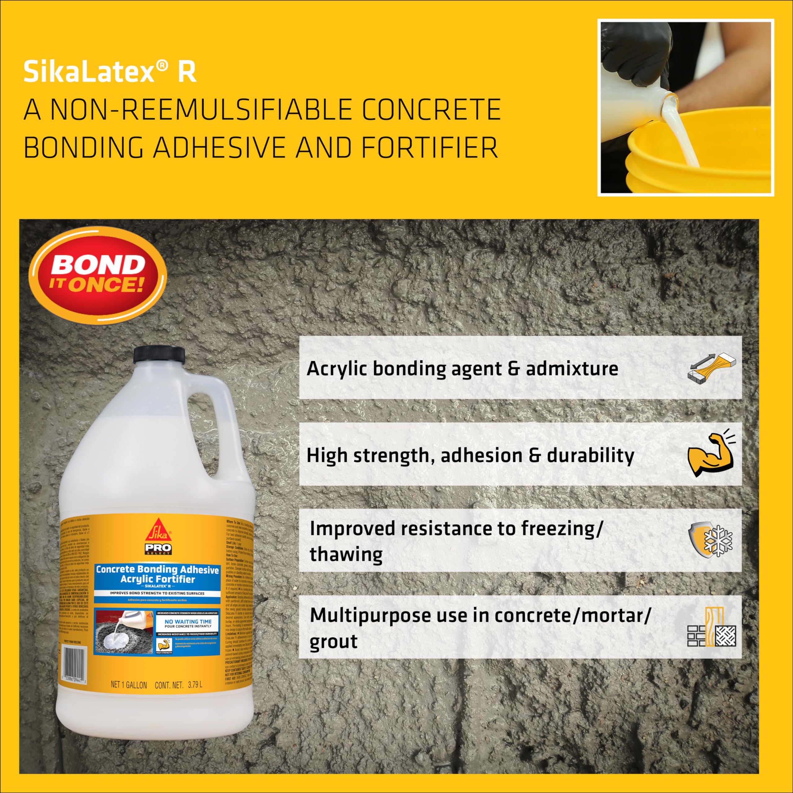 Bonding adhesive for concrete and grout suitable for DIY and professional use