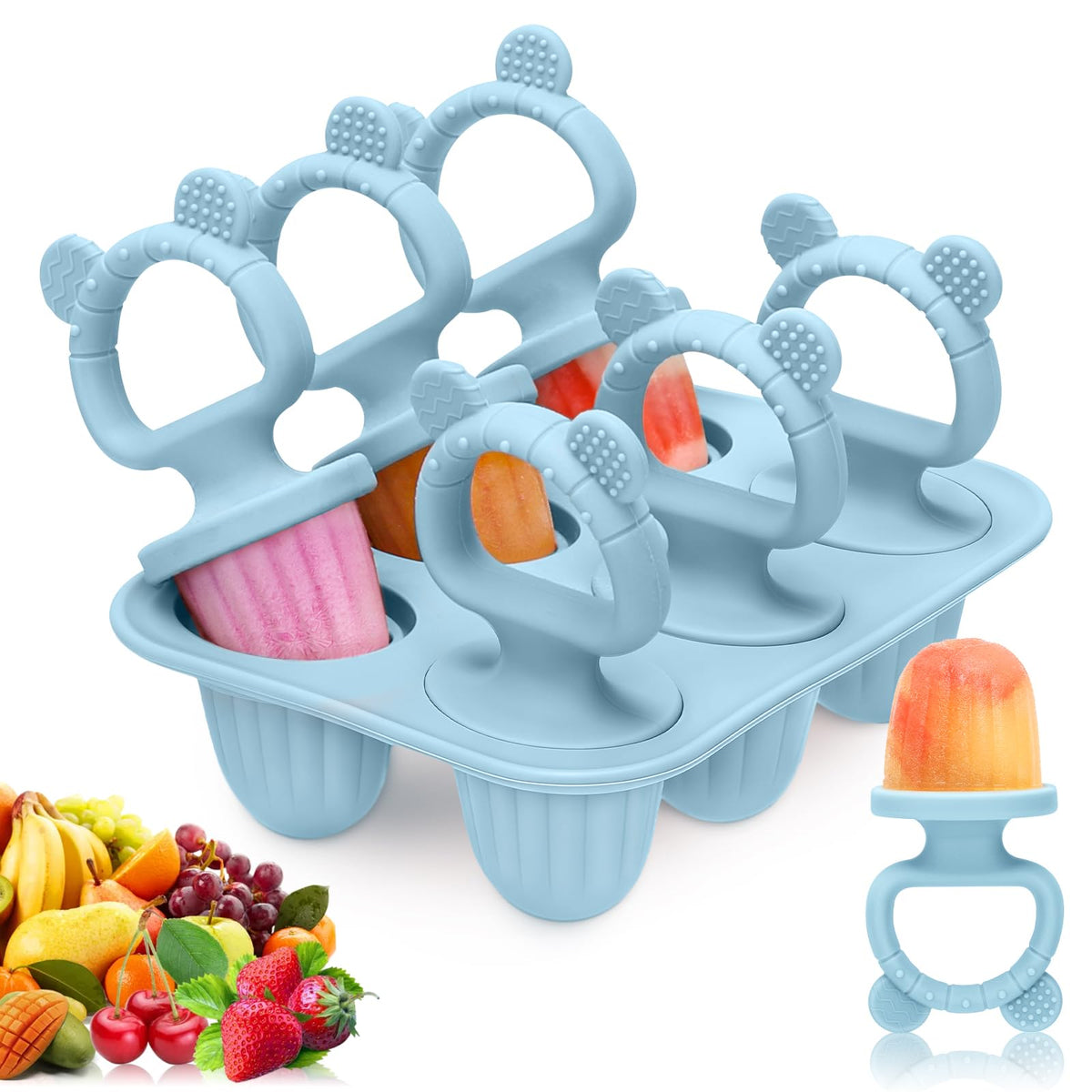 Silicone Baby Popsicle Molds with Sticks six cavity package