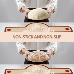Close up view of non-stick silicone bread sling for Dutch oven red handles