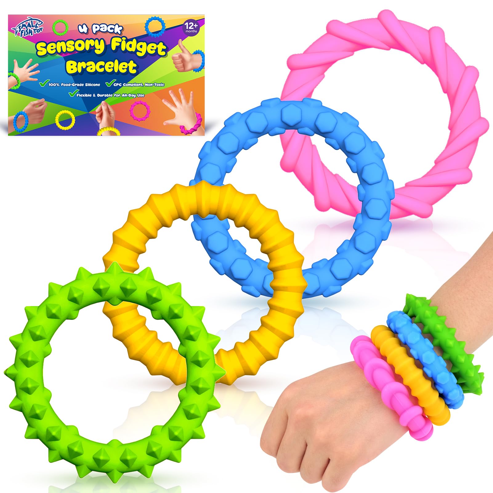 four pack silicone chew bracelets for kids