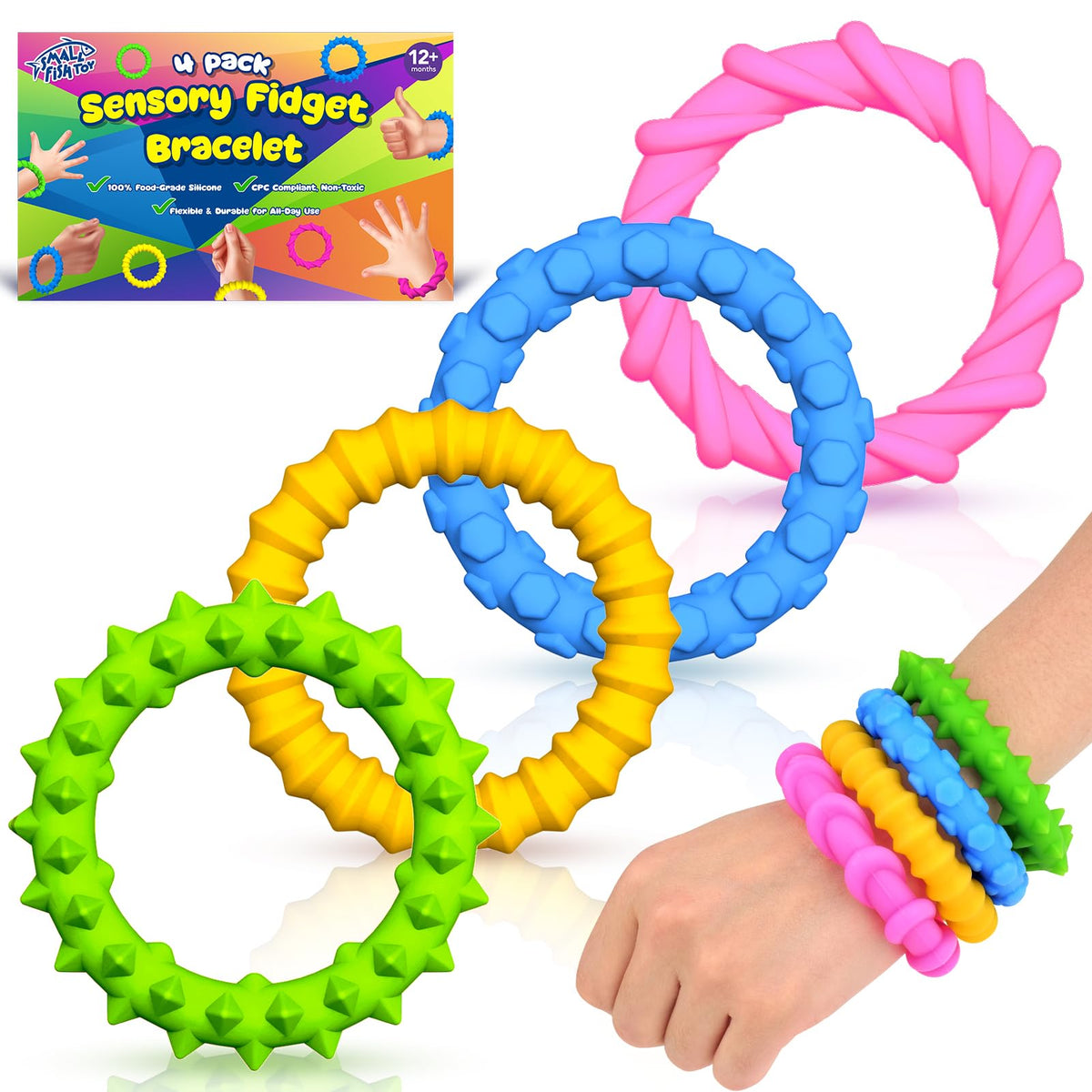 four pack silicone chew bracelets for kids