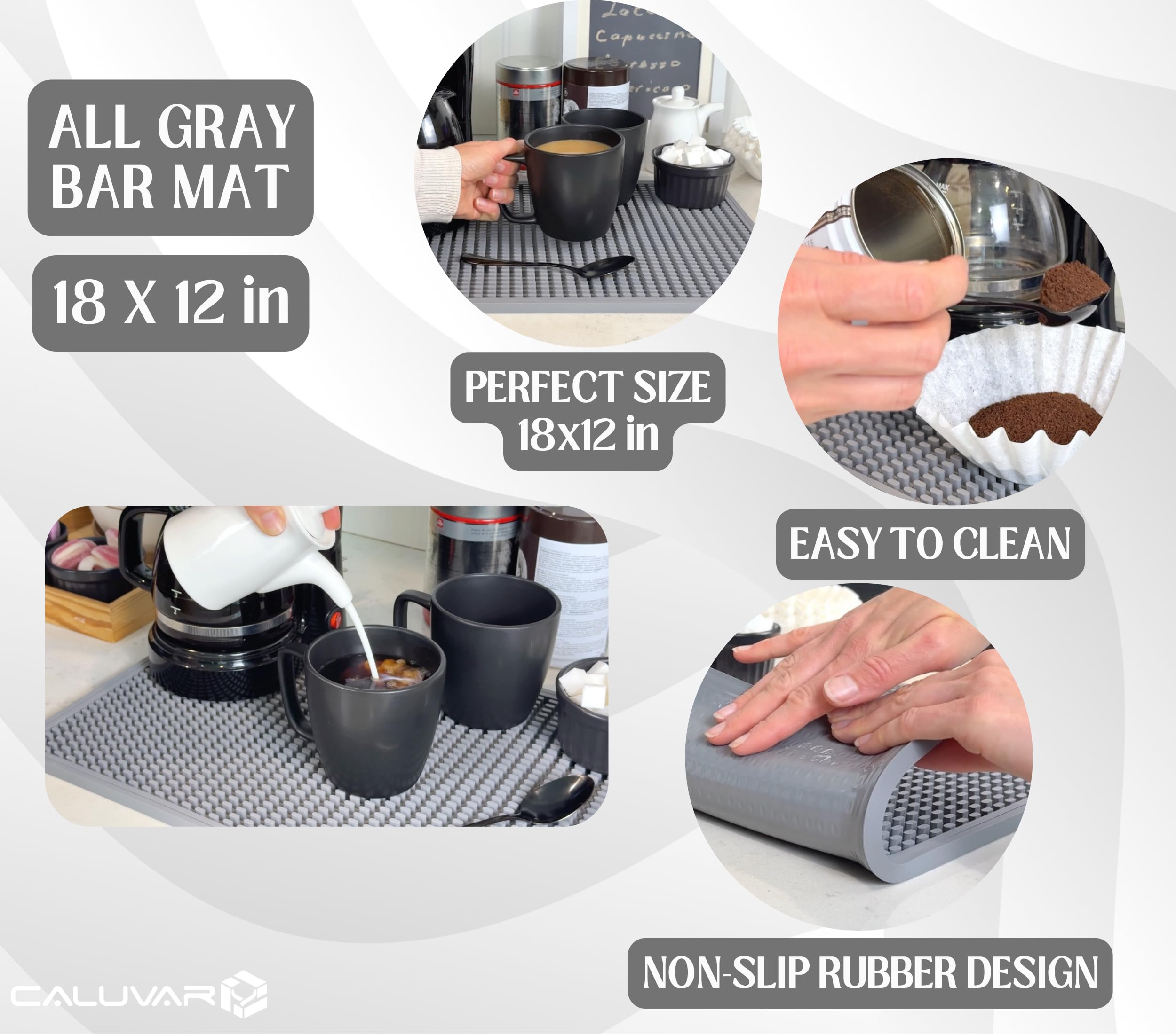 Non-slip gray coffee bar mat under coffee maker
