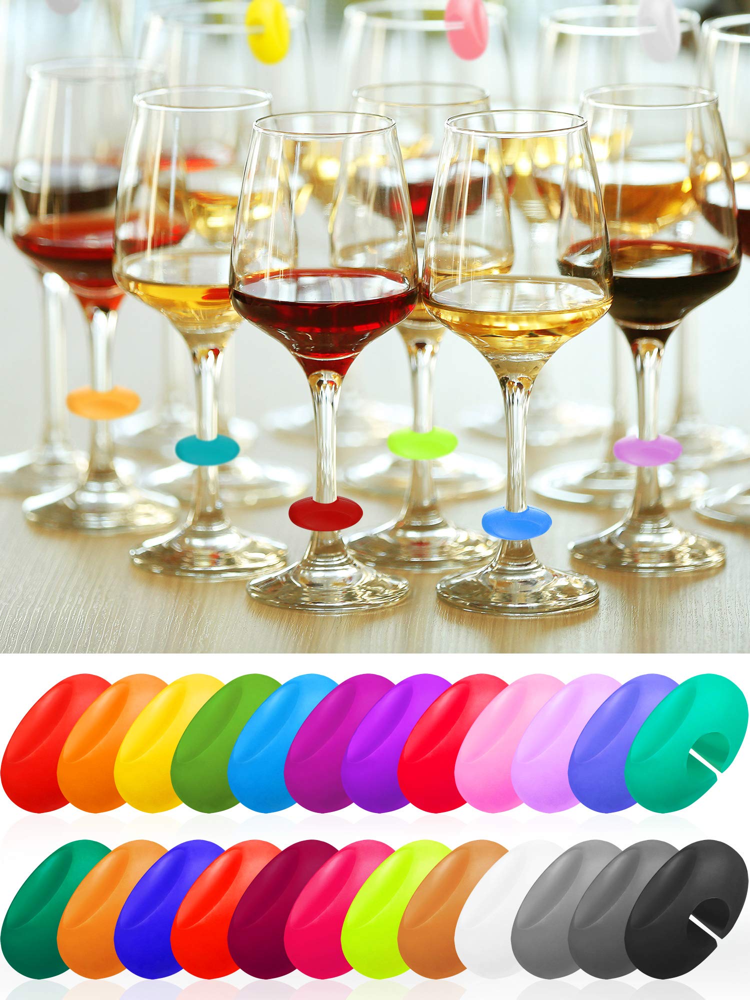 Colorful silicone drink markers 24 colors for cocktails and wine